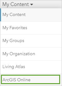 Add layer drop-down list with ArcGIS Online selected Add layer drop-down list with ArcGIS Online selected